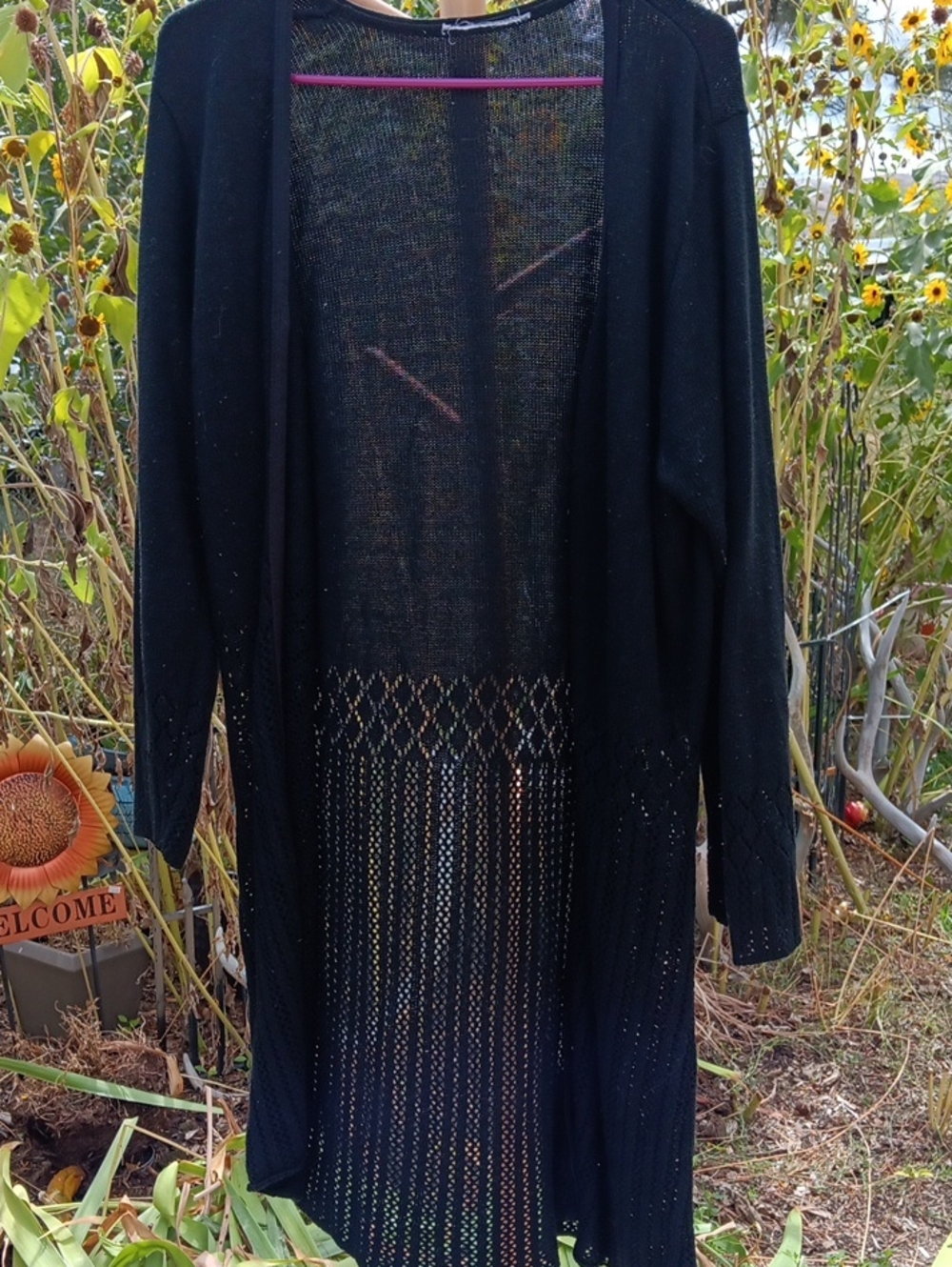 Black Open-Front Long Knit Sweater Cardigan